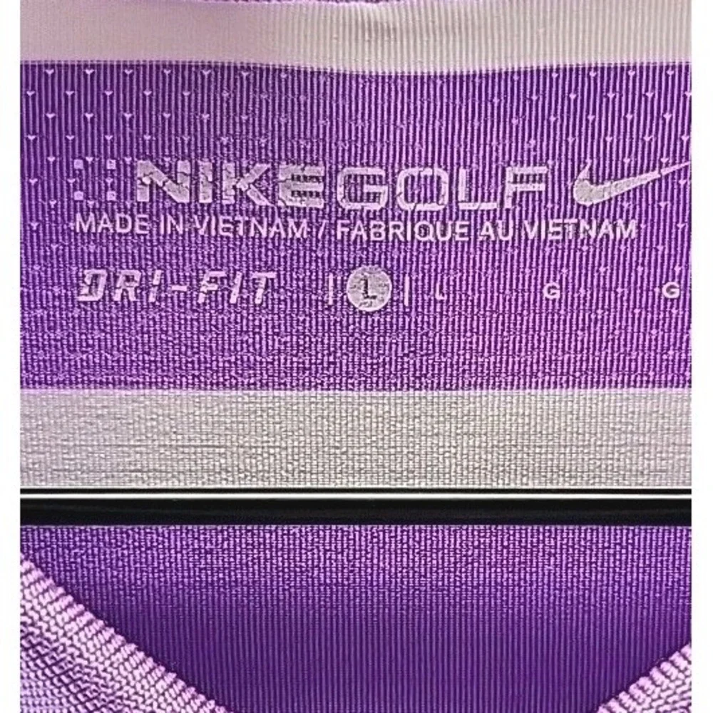 Nike Dri-Fit Golf‎ Shirt Mens L Purple Striped Short Sleeve Outdoor Athleisure